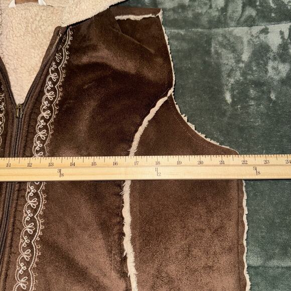 Lucy & Laurel Hooded Vest Womens XL Brown Suede Winter Faux Fur Lining Full Zip - Picture 5 of 7